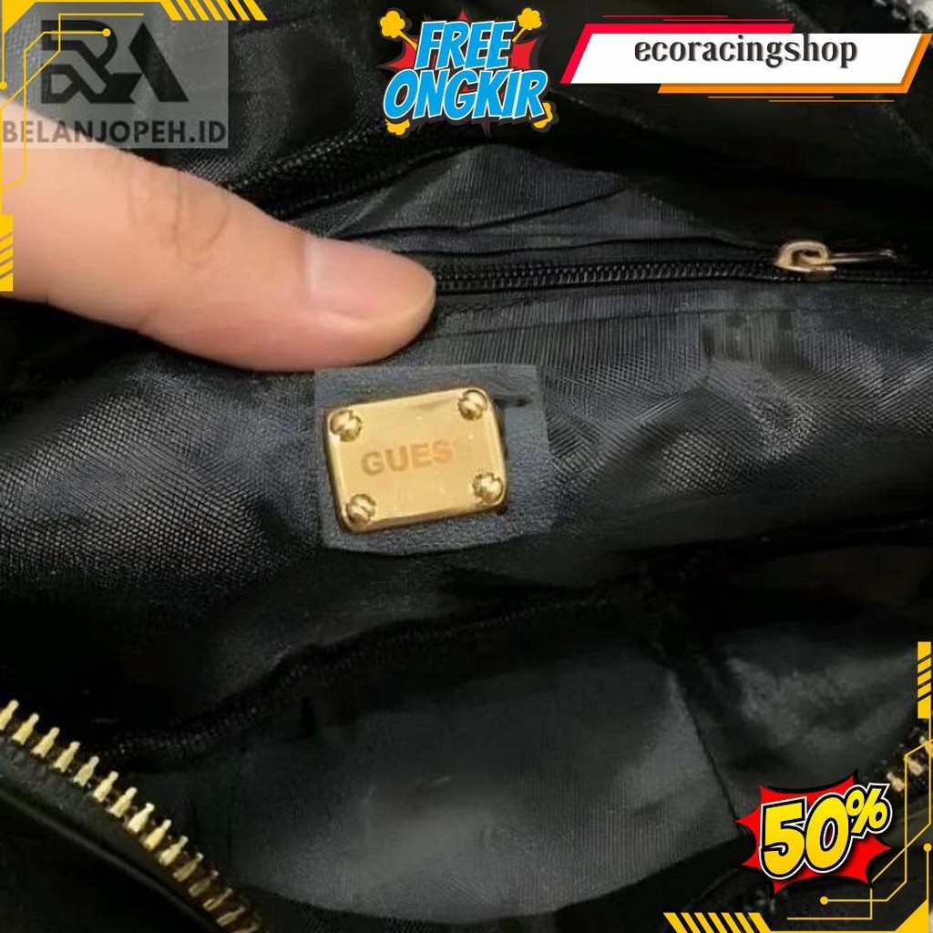 Anti Air  High Quality Waistbag Guess Black Gold Import Waterproof Unisex  | Tas Pinggang Kulit / Wa
