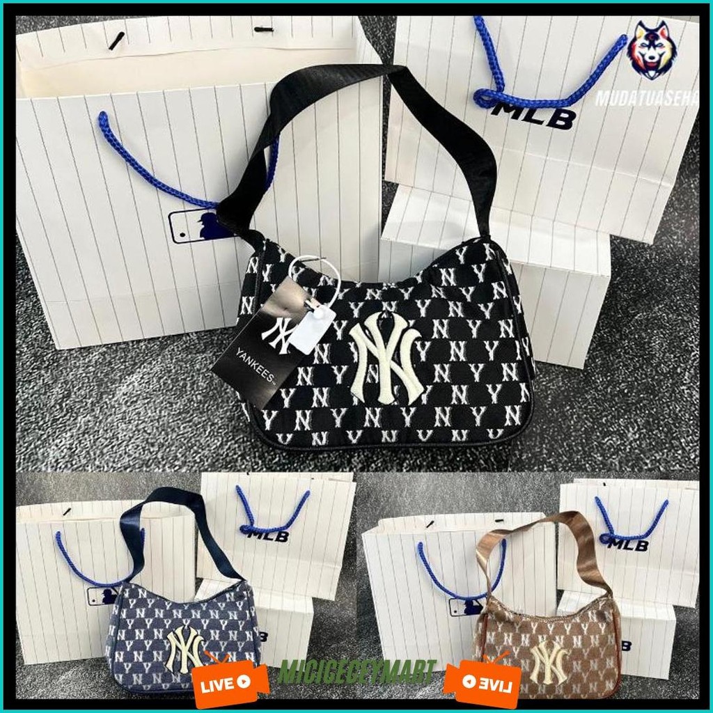 Mlb Ny Jacquard Hobo Bag Monogram Slingbag / Tas Bahu / Tas Selempang / Tas Wanita / Tas Pergi / Sli
