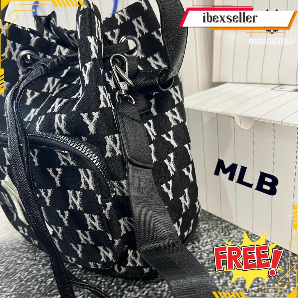 Mlb Ny Jacquard Monogram Bucket Bag Slingbag / Bucketbag / Tas Serut / Tas Wanita / Tas Korea / Tas 
