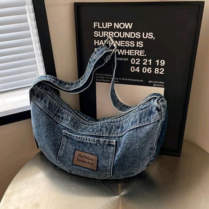 

Baru Tas Selempang Denim Wanita Model 3136 - Tas Bahu Kanvas Korean Style Kekinian