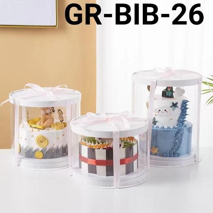 

Promo GR-BIB-26 Kotak cake mika gift flower box kue bulat transparan 26cm COD