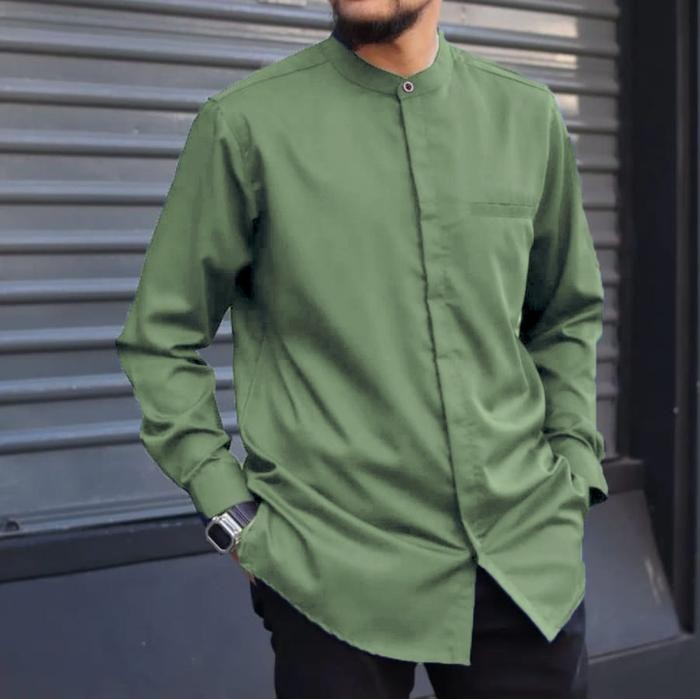Kemeja Koko Pria Polos Toyobo Tebal Lengan Panjang Putih Hitam Casual Baju Ramadhan Lebaran Kondanga