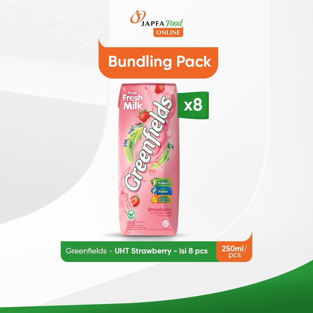 

Greenfields Susu UHT Strawberry 250 ml - isi 8 pcs - 100% Fresh Milk dari Greenfields Farm