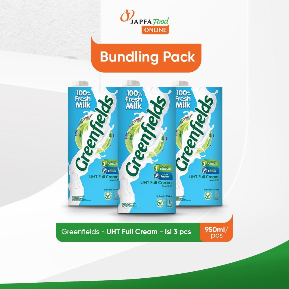 

Greenfields Susu UHT Full Cream 950ml - Paket isi 3 - 100% Fresh Milk dari Greenfields Farm