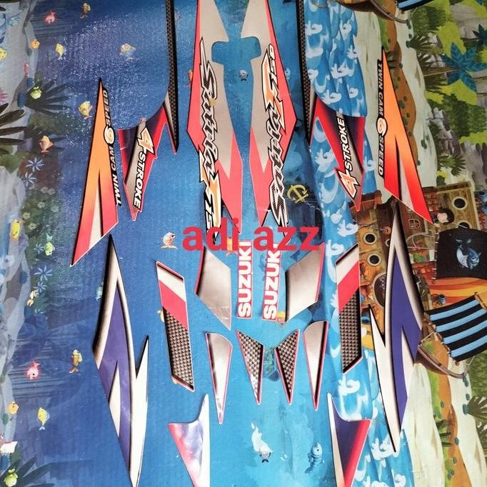 TERLARIS STRIPING STIKER LISH BODY SATRIA FU 150 CBU BIRU HITAM 2005-2007