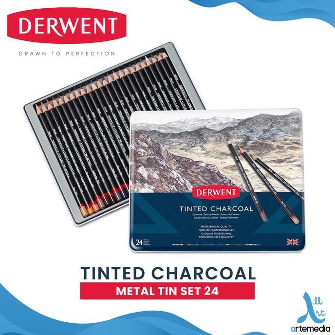 

NEW Pensil Arang Derwent Tinted Charcoal Pencil Color 24 Metal Tin Set