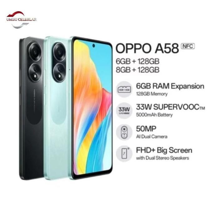 diskon oppo a58 ram 6/128gb - 8/128gb - hp oppo nfc garansi resmi oppo indonesia