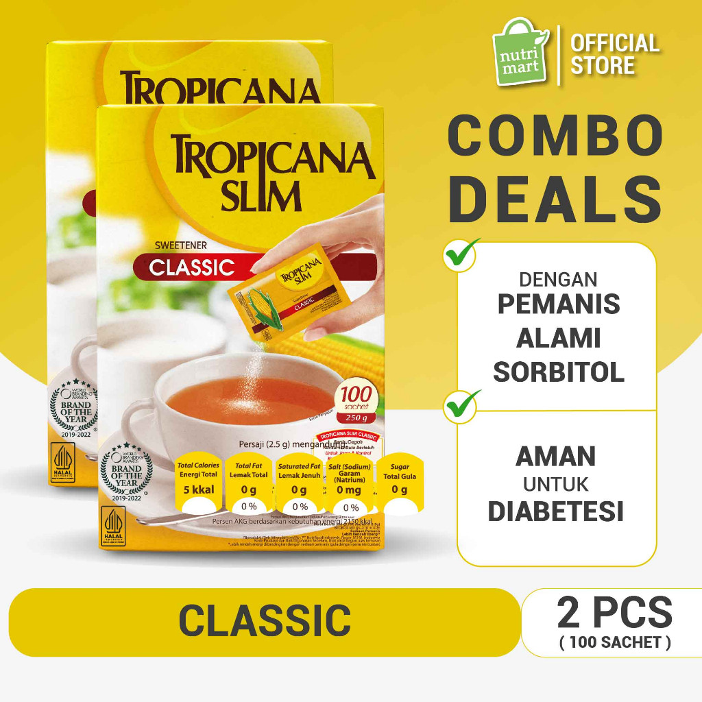 

Twin Pack - Tropicana Slim Sweetener Classic 100 sachet - Pemanis untuk Bantu Batasi Gula