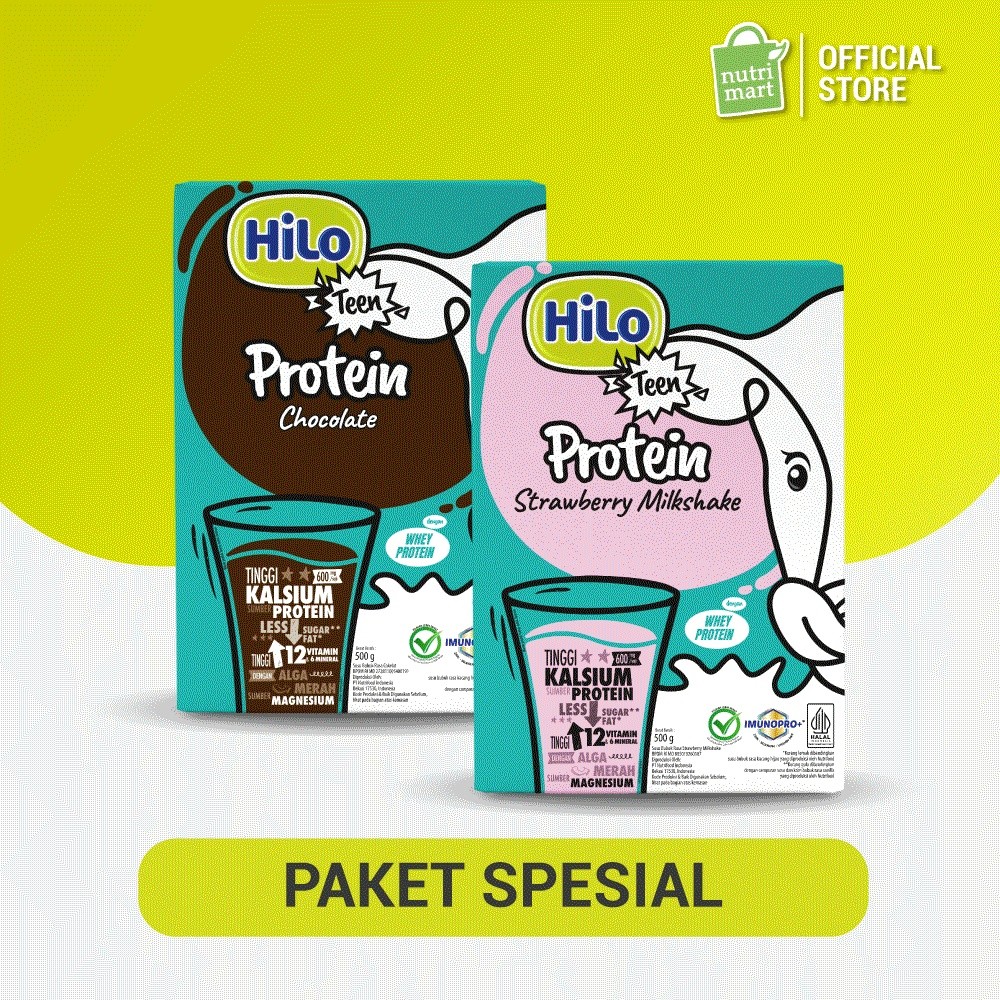 Paket HiLo Teen - HiLo Teen Chocolate 500g & Strawberry Milkshake 500g - Susu Tinggi Kalsium Lebih R