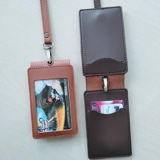 

New Id Card name tag kulit Holder Double Flip Magnet Terbaru