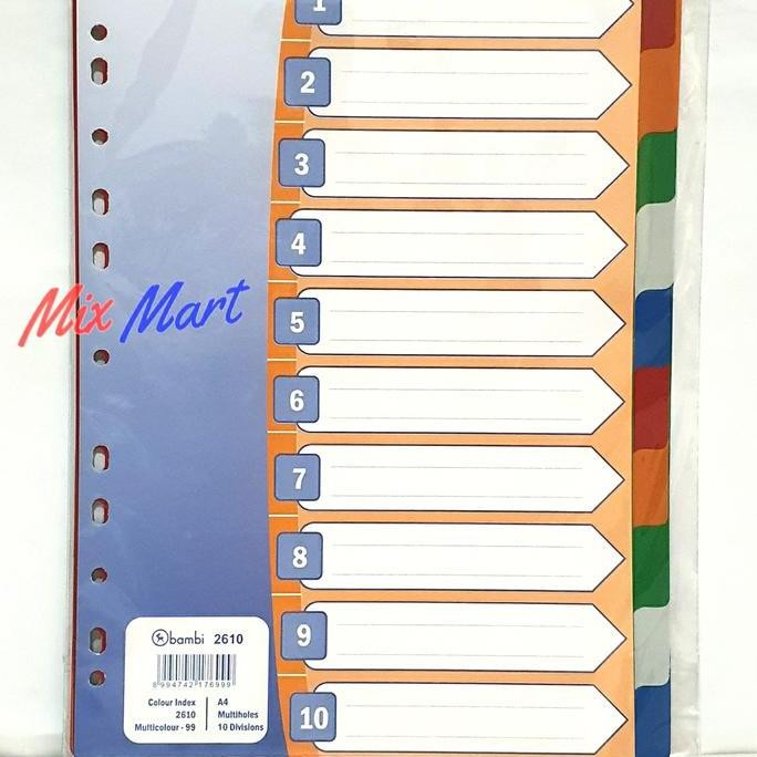 

New Divider Bambi 2610 Plastik A4 10 tabs Multicolour / Pembatas Binder