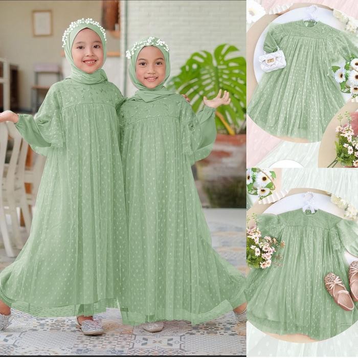 Dress Anak Perempuan Baby Blue Terbaru Kekinian Pesta Polos Mewah Gaun Anak Neni Gamis Muslim Mutiar