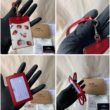 

New Coachh CH gantungan ID Holder Card Lanyard Original - strawberry dw