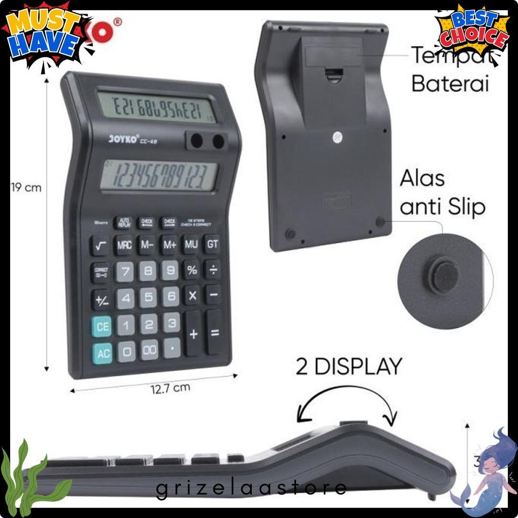 

Kalkulator Dagang 2 Layar Cc 49 Dual Display Calculator 12 Digit Joyko (Gratis Baterai) Diskon Setengah Harga
