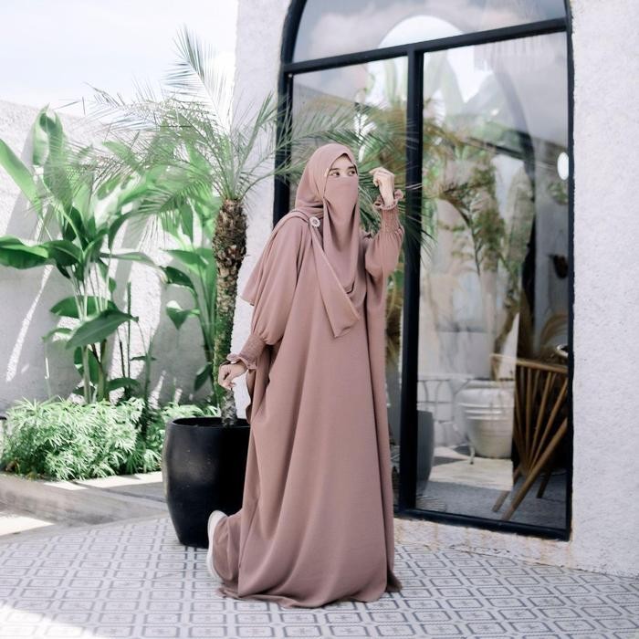 Baju Gamis Abaya Set Monalissa Hijab Jilbab Khimar Turki Arab Crinkle Airflow Premium Jumbo Oversize