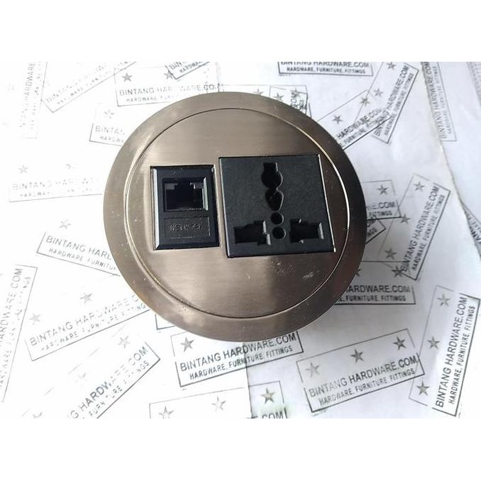 Table Top Bulat Power Socket dan LAN Colokan Tanam Meja Dinding 280 SN