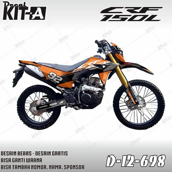 Stiker CRF 150L decal setiker CRF 150L stiker motor MOTIF ORANGE PUTIH RACING D-I2-698