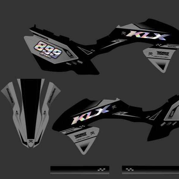Decal sticker KLX BF warna hitam abu-abu cutting hologram