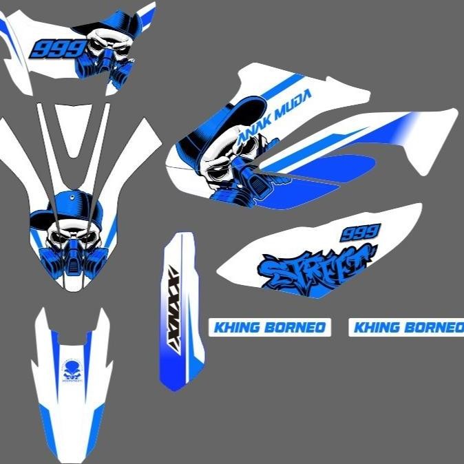 Decal stiker WR 155 Fullbody Terbaru MOTIF SUPERMOTO PUTIH BIRU
