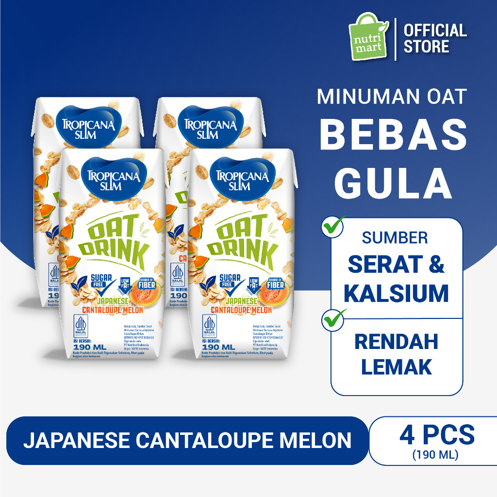 

4 Pack - Tropicana Slim Oat Drink Japanese Cantaloupe Melon 190 ml (RTD) - Minuman Oat Vegan Plant Based Bebas Gula