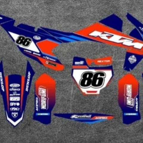 DEKAL STIKER KTM 250 DECAL FULL BODY KTM 250 DECAL KTM 250 motif biru oren simpel