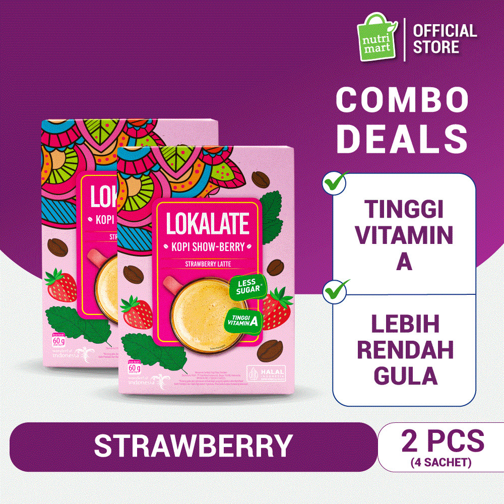 

Twin Pack - Lokalate Kopi Showberry 4 Sachet - Kopi Instant Kopi Sachet Rasa Strawberry Vitamin A