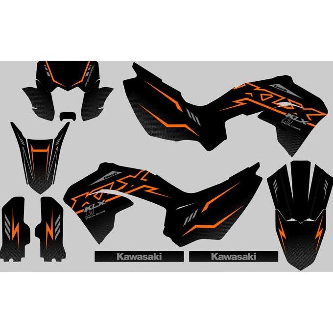Decal sticker klx 230 MOTIF Hitam Lis Abu Emas