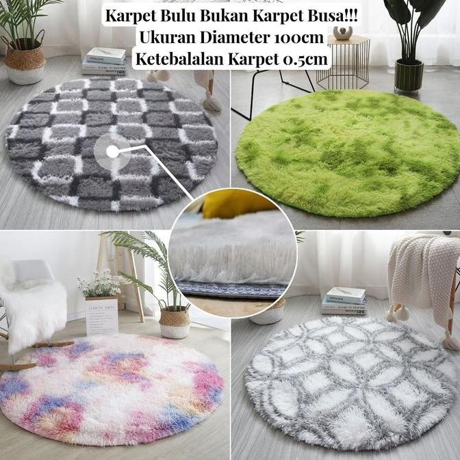 BEBAS ONGKIR - Karpet Bulu Bulat Motif & Ombre Diamater 00cm/Karpet Bulu Lantai Bulat Ambal Busa