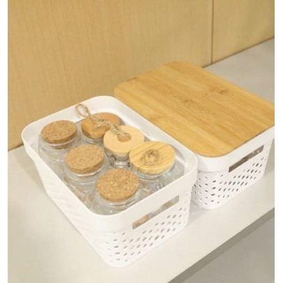 WSS INFORMA - STORAGE BOX NATURAL WAFFLE / KOTAK PENYIMPANAN TUTUP KAYU