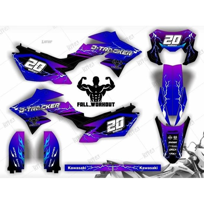 Decal Sticker Kawasaki New Dtracker Full Body motif petir gradasi biru ungu D-A4-279