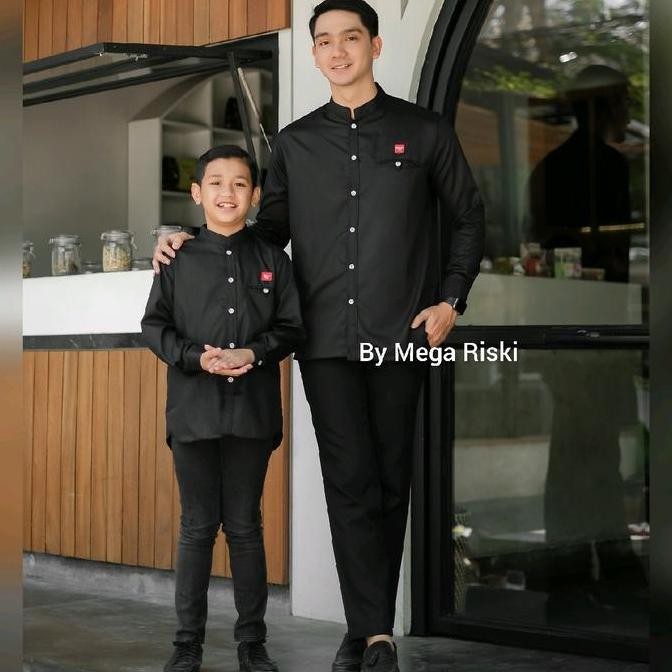 BSH Baju Koko Couple Ayah Anak Warna Biru Denim Bahan Toyobo - Atasan Kemeja Koko Kasual