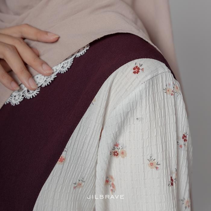 EF JILBRAVE Risya Dress Gamis Baju Raya Lebaran Feminine Kombinasi Motif Bunga Elegant Chic Look
