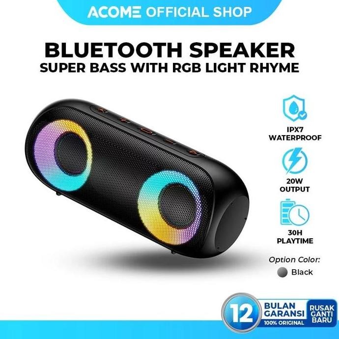Original ACOME A20 Speaker Bluetooth 20W - IPX7 Waterproof RGB Party Speaker