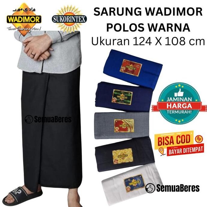 Original Sarung Wadimor Polos Warna Hitam Putih Navy Abu Biru Tumpal Sholat Pria