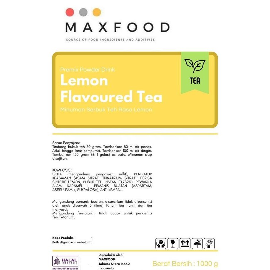 

Baru Maxfood Lemon Tea Powder Drink - Bubuk Minuman Serbuk Teh Rasa Lemon Segar & Murah