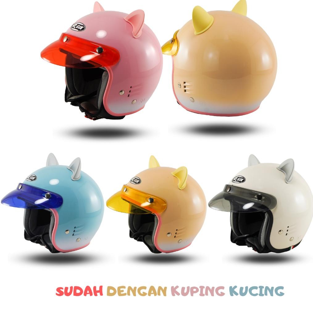 Helm Bogo Dewasa Wanita Helm Cewek Kuping Kucing Pink