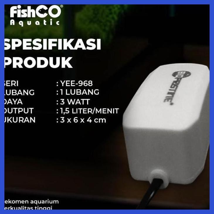 (RATUBEE) BIOPRISTINE OXYGEN PUMP POMPA UDARA HENING AERATOR 3 WATT 1,5L/MENIT PERALATAN AQUARIUM IK