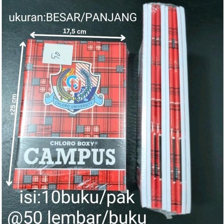 

Siap Kirim Buku Tulis Panjang Chloro Boxy Campus 50 Lembar - 1 Pak Isi 10 Buku