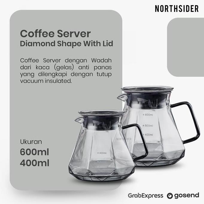 V60 Coffee Server Kopi 400Ml & 600Ml Diamond Shape With Lid