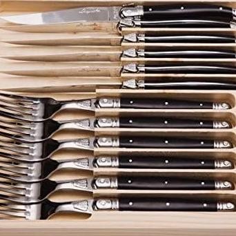 

Laguiole Jean Dubost Steak Knives And Forks Set Of 12 Black