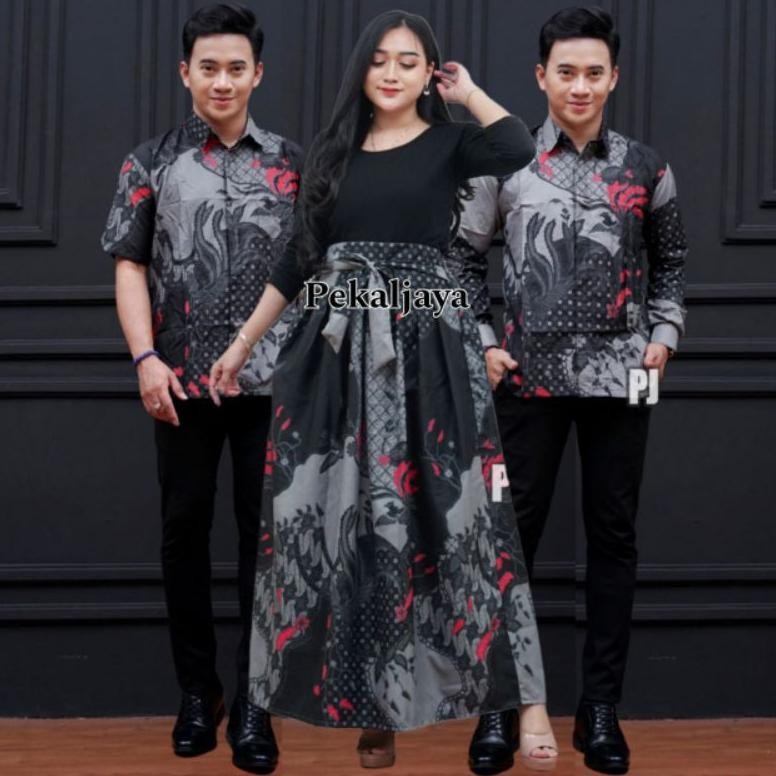 New - Couple Rok payung klok Kemeja Batik lengan panjang motif Gentong Hitam ..