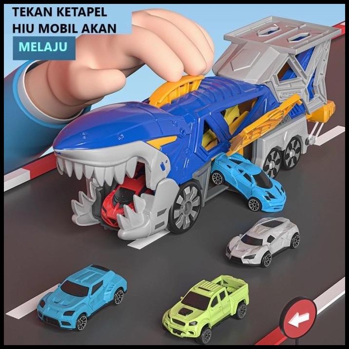 Mainan Anak Track Mobil Ikan Hiu Catapult Shark Diecast Container Truck Meluncur Kado Premium