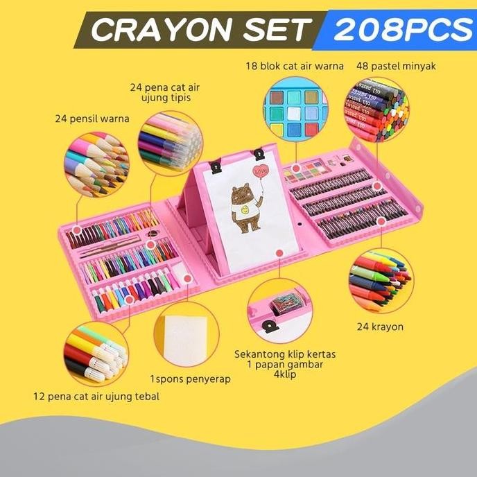 

Crayon Set 208 Pcs Pensil Warna Lengkap Krayon Set Alat Menggambar Mewarnai Cat Air Lukis Anak Pastels