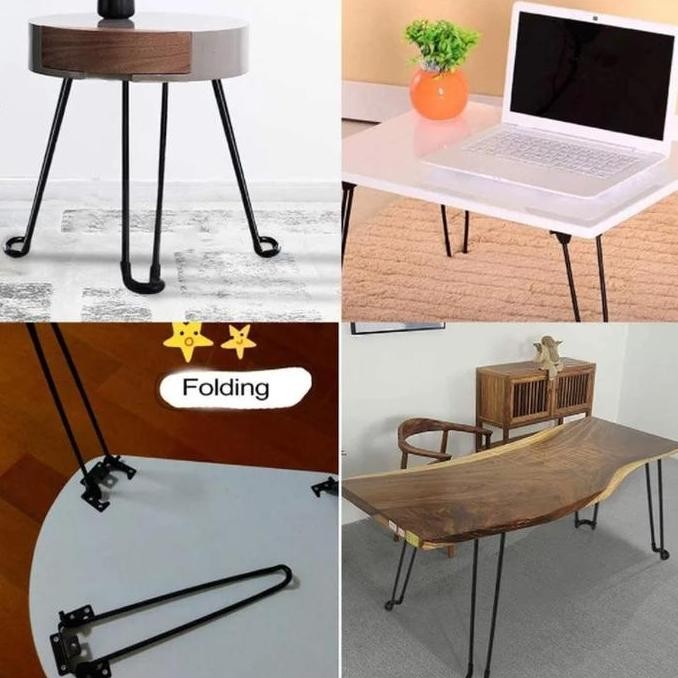 New 43CM Kaki Meja Lipat Hitam Hairpin Legs  Kaki Meja Bulat Kaki Besi Lipat