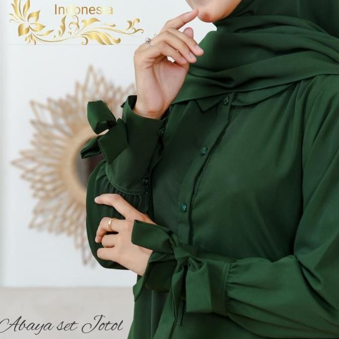 [SETELAN ABAYA DAN KHIMAR WOLFIS JUMBO HERMOSA] SETELAN AABAYA HERMOSA BAHAN WOLFIS WARNA HIJAU BOTO