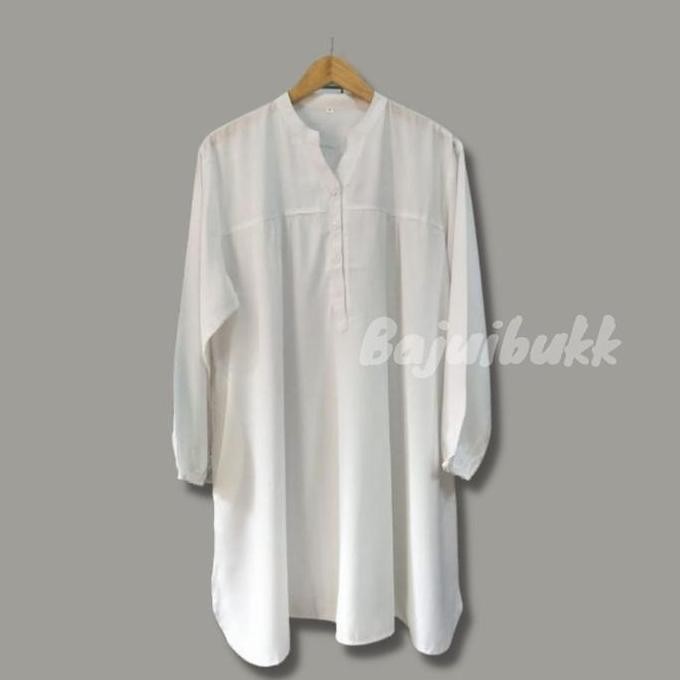 New Tunik Polos Viscose Lengan Balon Muslim - Katun, Abu, putih , hitam Panjang Atasan Cantik