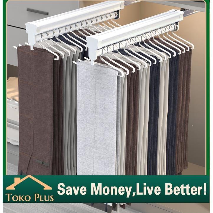 Tarik-Keluar Lemari Pakaian Gantungan Baju Tarik rak Rel pakaian Penyimpanan Hanger Serbaguna Celana