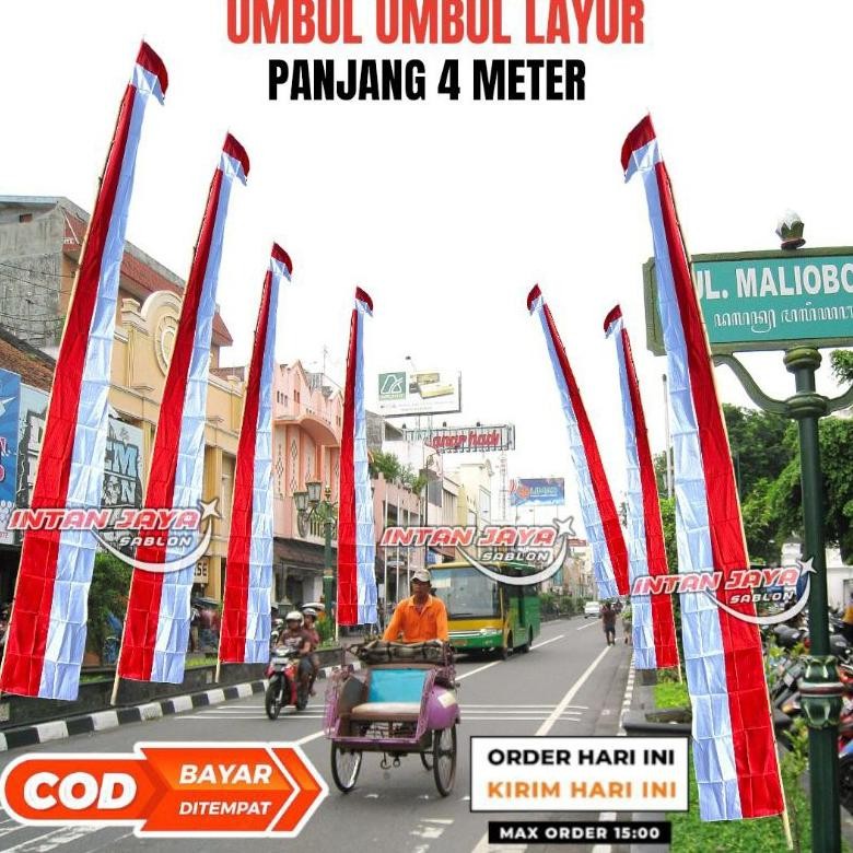 (10 PCS) UMBUL UMBUL MERAH PUTIH POLOS PANJANG 4 METER/ BENDERA UMBUL UMBUL LAYUR