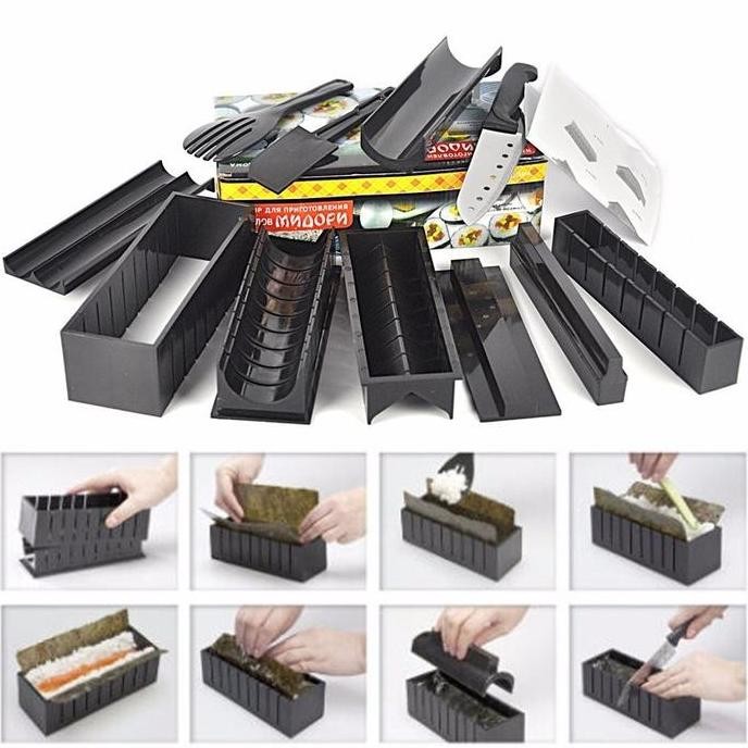 SUSHI MAKER PROFESSIONAL 10 SET / CETAKAN SUSHI LENGKAP ALAT BULAT HITAM PLASTIK