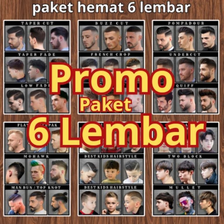 PROMO 6 LEMBAR Poster barbersop poster pangkas rambut model rambut  terbaru keren alat cukur model r